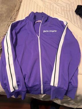 Palm Angels Purple Zip-Up Track Jacket with White Stripes